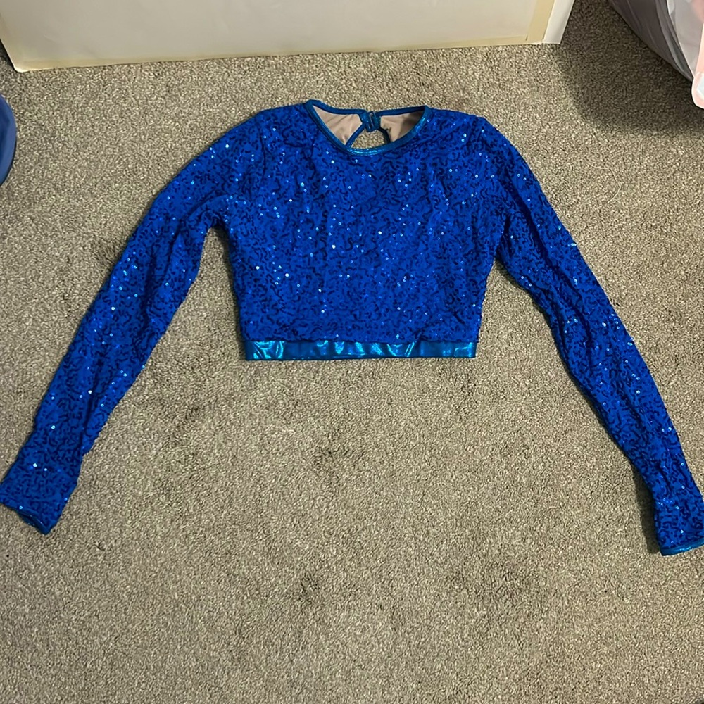 Dancewear Solutions Blue Cropped Long Sleeve Sequin Top